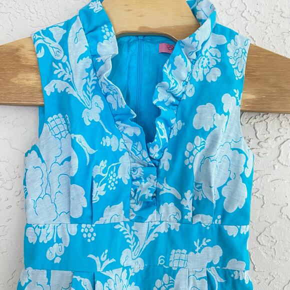 Eliza J Floral V-Neck Ruffle Sheath Dress Sleeveless‎ Blue/White Women 4 - Picture 1 of 9
